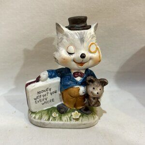 VTG Porcelain Cat Figurine Money Will Get You Everywhere New Trends INC Taiwan